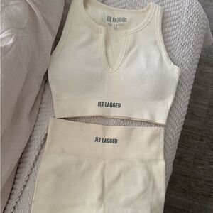 Jet Lagged Cream Ribbed Lounge Set